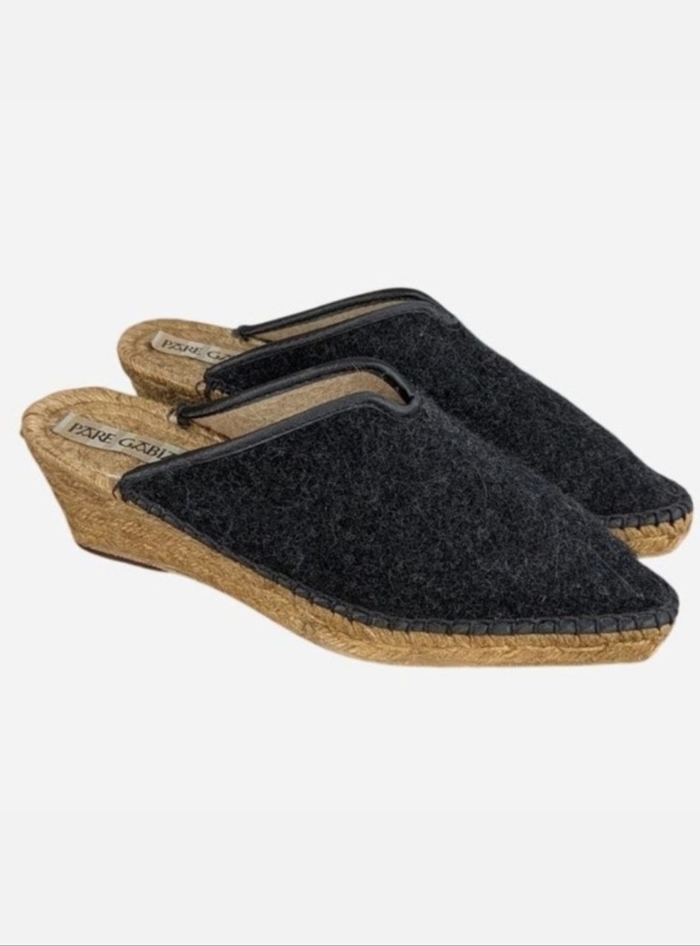 Pare Gabia Wool Espadrille Wedge Mule Black Made in France EU 35 US 5